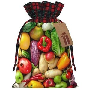 Verse groenten en fruit herbruikbare geschenktas-trekkoord kerstcadeau tas, perfect voor feestelijke seizoenen, kunst & ambachtelijke tas