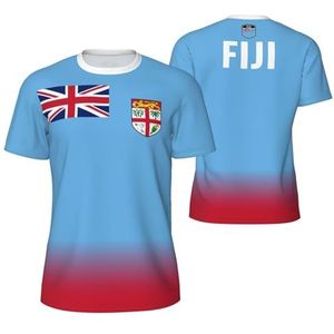 Sport Mesh T-Shirt Fiji Vlag Land voor Running Fiets Voetbal Tennis Voetbal Fitness Tees 3D Gedrukt, Meerkleurig, S