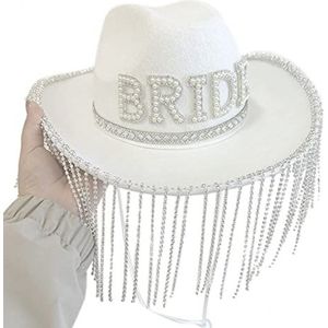 Danlai Heldere cowgirl hoed voor bruids douche cowboy hoed vrijgezellenfeest foto rekwisieten kwastjes glinsterende hoed