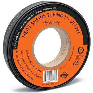 Wirefy - Krimpkous - Zwart - Rol van 15 m - Grote Diameter 25,4 mm - 3:1 Dubbelwandig