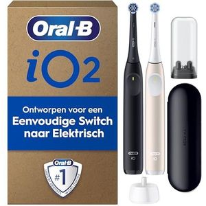 Oral-B iO 2 DUO Night Black en Calm Pink Elektrische Tandenborstels, 2 Opzetborstel, 1 Reisetui, 1 Reisopzetborstelhouder, Ontworpen door Braun