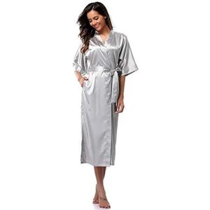 LPHFDCS Badjas Vrouwen Zijde Satijn Lange Bruiloft Bruid Bruidsmeisje Gewaad Kimono Badjas Feminino Badjas Grote Maat XXXL Femme Sexy Badjas Nachtkleding, Grijs, S