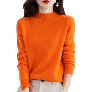 Cashmere Sweaters for Women, Cashmere Long Sleeve Crew Neck Soft Warm Pullover Knit Jumpers (M,Orange)