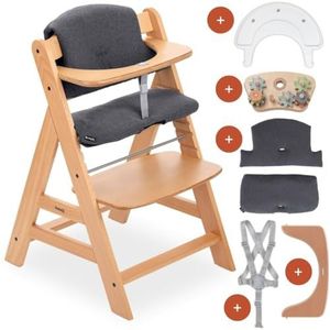 hauck Kinderstoel Alpha Plus incl. Play Tray Basis, speelopzetstuk Play Repairing & zitkussen - meegroeiende babystoel van hout, kinderstoel vanaf 6 maanden, verstelbaar - natuur