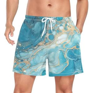 Niigeu Marmeren Koper Krassen Blauwe Mannen Zwembroek Shorts Sneldrogend met Zakken, Leuke mode, XXL