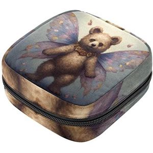 Bear Butterfly Wing Maandverband Opbergtas Menstruatie Pad Tas Draagbare Menstruatie Cup Pouch met Rits voor Tiener Meisjes Vrouwen Dames