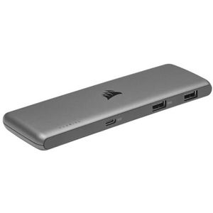 Corsair USB100 7-poorts USB-C/USB-A uitbreidingshub (3x USB type-C-poorten, 4x USB type-A-poorten, SuperSpeed 5 Gbps, zelfvoorziende, duurzame slanke behuizing, compatibel met Mac en Windows) grijs