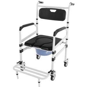 Toiletrolstoel, douche, toiletstoel, verrijdbaar, in hoogte verstelbaar, douchestoel met wieltjes, commode met veiligheidsgordelborstel, patiëntenlifter, nachtstoel voor senioren en volwassenen, tot