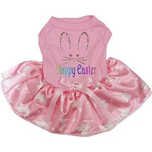 Petitebelle Gelukkig Pasen Bunny Gezicht Katoen Shirt Tutu Puppy Hond Jurk, XXX-Large, Pink/Pink Bunny Dots