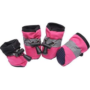 Hongtai 4 stuks waterdichte Dog schoenen for kleine honden Chihuahua Verstelbare Reflecterende Regenlaarzen puppyhuisdier Cat Socks laarsjes Pet Products (Color : Pink, Size : 4)