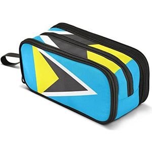 Grote Capaciteit Saint Lucia Vlag Potlood Case Rits Potlood Tas Pouch Houder Doos Cosmetische Make-up Tas Reistassen voor Meisje Jongen Business Office