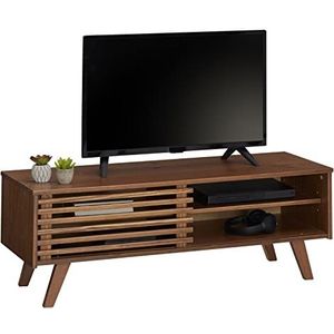 IDIMEX TV Lowboard Sean, mooie tv-tafel met 2 vakken, praktisch tv-meubel met schuifdeur, aantrekkelijk dressoir van massief grenen kastanjekleuren
