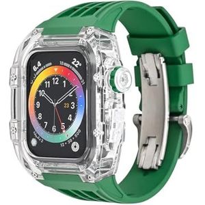 INSTR Transparante behuizing + band voor Apple Watch-serie 9 8 7 45MM horlogeband Volledige dekking Armband Modificatie Kit voor iWatch-serie 6 5 4 44mm(Color:Green,Size:45mm)