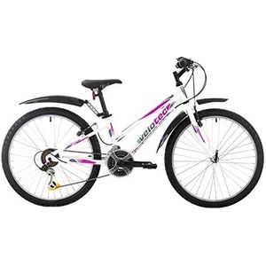 Multibrand Probike Adventure Mountainbike, 24 inch, Shimano 18 versnellingen, voor meisjes en jongens, geschikt vanaf 130-155 cm (wit-roze-legering)