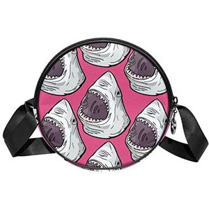 Ronde Crossbody Tas Messenger Bag Portemonnee voor Vrouwen Roze Haaien, Meerkleurig, 6.7x6.7x2.3 in, Sling Rugzakken