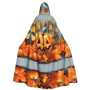 Bxzpzplj Herfstbladeren Thanksgiving Day pompoen capuchon mantel voor mannen en vrouwen, volledige lengte Halloween maskerade cape kostuum, 185 cm