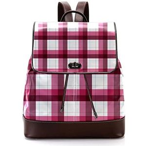 Gepersonaliseerde casual dagrugzak tas voor tiener roze witte geruite patroon schooltassen boekentassen, Meerkleurig, 27x12.3x32cm, Rugzak Rugzakken