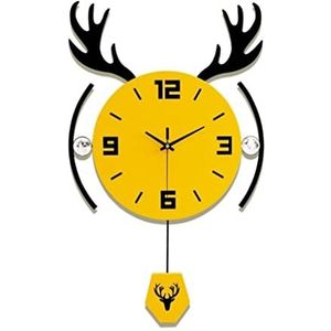 Wandklok Swing Acryl Quartz Stille Klokken Elanden Ronde Wandklok Moderne Digitale Slinger Horloge Klokken Woonkamer Home Decor Muurklok Wandklokken (Color : Yellow, Size : 52 * 84cm)