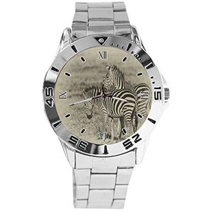 Retro Zebra Mode Heren Horloges Sport Horloge Voor Vrouwen Casual Rvs Band Analoge Quartz Horloge, Zilver, armband