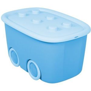Ondis24 Funny Opbergdoos, speelgoedbox, lichtblauw, met grote wielen en opliggend deksel
