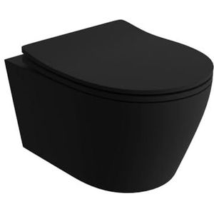 LAVITA Wandtoilet Praia Black, hangend toilet, toiletdeksel met softclosemechanisme en metalen scharnieren, zonder spoelrand, hangend | toiletpot | 360x480x375 mm | zwart