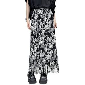 Womens Bloemen Lange Gelaagde Maxi Rokken Elasticiteit Hoge Taille Trendy Casual Zomer Boho Flowy A Line Rok,zwart,L