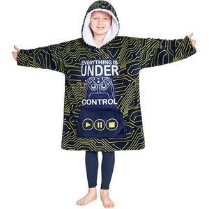 CityComfort Deken met capuchon voor kinderen, fleece hoodie-deken om aan te trekken, grijs, Eén maat (Marine/Geel)