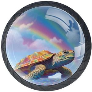 etoenbrc 4 Stks Glas 35mm Ladeknop, Sky Rainbow Turtle Cabinet Knoppen Ladedeur Trekt Handgrepen voor Keuken Badkamer Thuis Kast Dressoir Meubels Woonkamer Garderobe Hardware