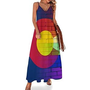 Gay Rainbow Wall Colorado Vlag Vrouwen Zomer Maxi Jurk V-hals Mouwloos Spaghetti Band Lange Jurk