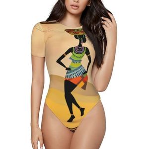 KHDKLXOHZ 3d Afrikaanse vrouwen vrouwen bodysuits - korte mouw shapewear, ronde hals bodysuit, rekbare basic T-shirt tops, casual slanke comfortabele pasvorm turnpakje onesie, 3d, S