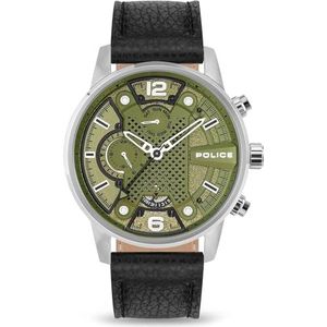 Police Heren analoog kwarts horloge met lederen armband PEWJF2203305, groen, Eén maat, Riem