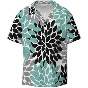 TyEdee Dahlia Overhemd met korte mouwen voor heren, met bloemenprint, casual overhemd met knoopsluiting, zakelijk overhemd, Zwart, M