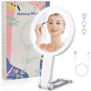 Cosmetische spiegel met verlichting, 1-voudig/10-voudige vergrotingsspiegel met licht, dubbelzijdige make-upspiegel, dimbaar, led-tafelspiegel, reisspiegel, cosmeticaspiegel voor op reis, geschenken