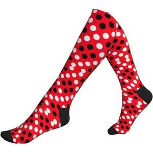 Rood Wit Polka Dot Compressie Sokken Voor Vrouw & Man Unisex 20-30mmhg Knie Hoge Kalveren Voor Vliegende Running Sport, 2 Zwart-2, Eén Maat