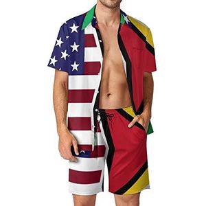 Amerikaanse en Guyana vlag Hawaiiaanse sets voor mannen button down korte mouw trainingspak strand outfits L