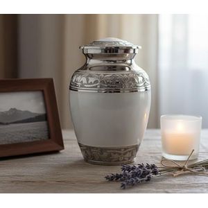 eSplanade Witte messing crematie urn gedenktekens container pot pot | metalen urn | begrafenis urn | Memorial Urn - 6 inch inch