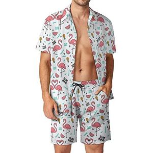 Zomer Flamingo Ananas Hawaiiaanse bijpassende set 2-delige outfits button down shirts en shorts voor strandvakantie