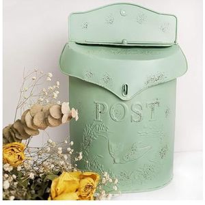 Veilige aan de muur gemonte erde brievenbus Aan de muur gemonteerde rustieke brievenbus, brievenbus, suggestiekast, vintage ijzer, verweerd metaal, landhuis, buitenhuisdecoratie(Green)