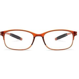Leesbril for dames en heren, TR90 blauwlichtfilterbril, 13 g, antislippootjes, lichtgewicht, zwart, rood, transparant bruin(Transparent brown,2.0x)