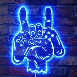 ADVPRO Game Room Gamepad Console Rock n Roll Hand RGB Dynamisch Glam LED-bord - Cut-to-Edge Vorm - Slimme 3D Wanddecoratie - Multicolor Dynamische Verlichting st06s66-fnd-i0030-c