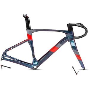 For 700C Wiel Racefiets Race Frameset Carbon Verkleuring Frame 45/48/51/54CM EPS BB86 Schijfrem Fietsframe Steekas(Red,51CM)