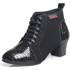 JUODVMP Latin damesschoenen, praktische tango-schoenen, veterschoenen, elegante damesschoenen, Zwarte rubberen zool 5 cm, 39 EU