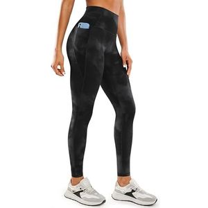 CRZ YOGA Dames Butterluxe Workout Leggings 28 Inches - Hoge Taille Gym Yoga Broek met Zakken Hardlopen Buttery Soft Black Tie Dye Flowers S