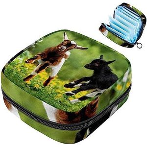 MUOOUM Geiten spelen in het veld maandverband opbergtas draagbare menstruatie tas voor vrouwen tiener meisjes menstruatie cup zakje verpleging pad houder