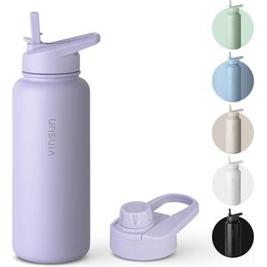 Roestvrijstalen drinkfles, 1.2l ( 2 deksels), met rietje, BPA-vrij Roestvrijstalen drinkfles, 1.2l ( 2 deksels), met rietje, BPA-vrij
