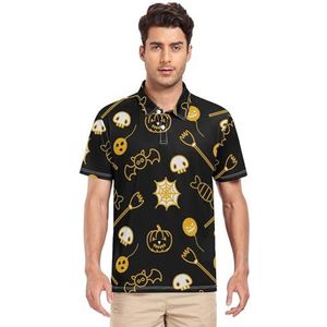 LI ZHI XIN Heren poloshirt korte mouwen werk T-shirt zomer top klassieke kraag sweatshirt met 2 knopen voor golf tennis outdoor sport Halloween pompoen spin, Meerkleurig, S