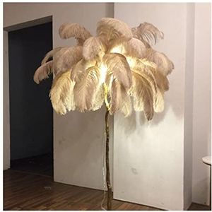 Veren vloerlamp Feather Vloerlamp, Nordic Moderne Luxe LED Struisvogel Vloerlamp Prinses Tafellamp Romantische Boomtak Levende Veer Staande Bedlampjes(Size:H170CM_CAMEL)