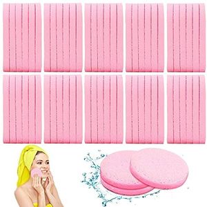 120 stuks gezichtssponzen gecomprimeerd, gezichtsreinigingsspons, make-up verwijdering sponspons, exfoliërende wassen ronde spons voor vrouwen, meisjes, roze
