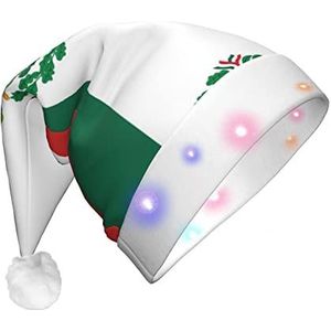 WURTON Vlag Van Mexico Print Kerst Hoed, Led Lights Kerstman Hoed Voor Unisex, Nieuwjaar, Xmas Holiday Party Supplies