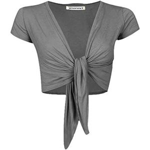 janisramone Womens Dames Nieuwe Korte Pet Sleeve Plain Bolero Front Tie Shrug Bijgesneden Stretchy Cardigan Top